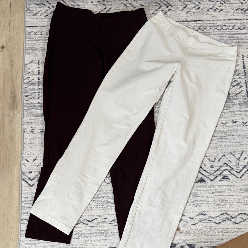 Eileen Fisher Straight leg elastic waist brown and off white pants bundle